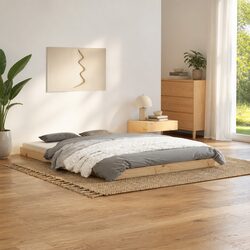 Solid Pine Bed Frame 135x190 cm with Slatted Base
