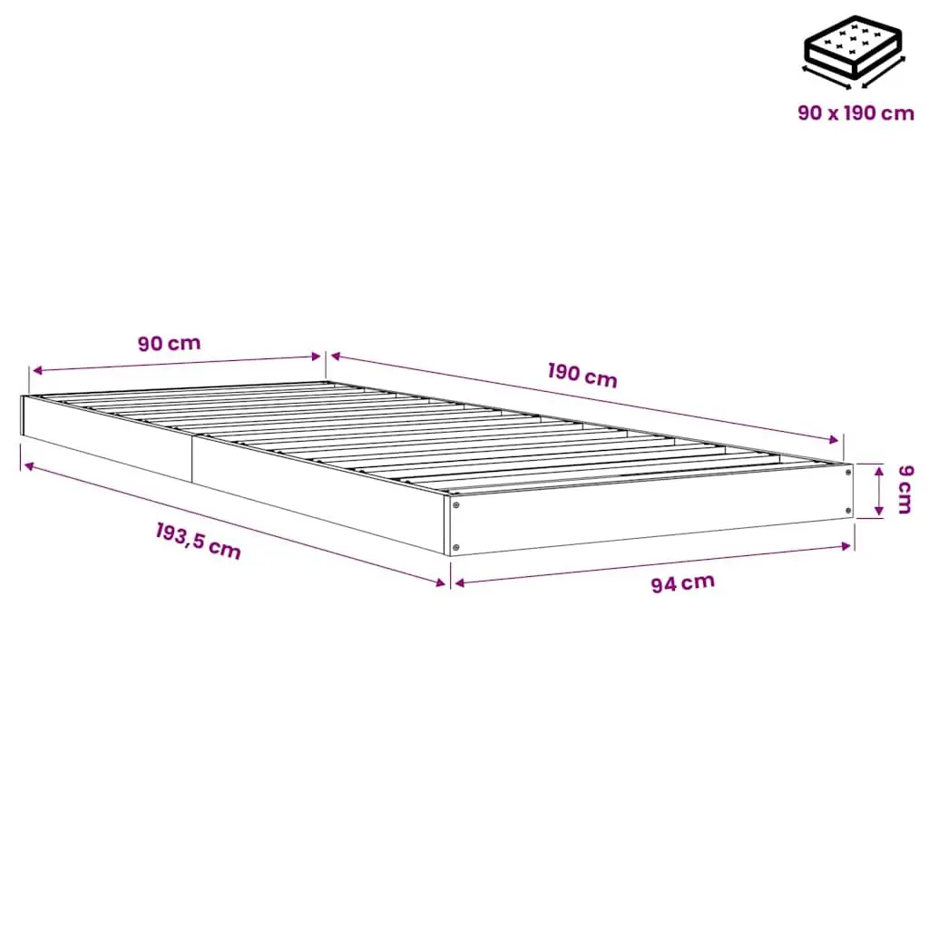 Solid Wood Pine Bed Frame 90x190 cm Single Wooden Bedroom Furniture Brown