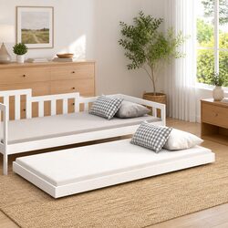 White Solid Pine Wood Bed Frame 90x190 cm with Wheels