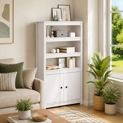 Charming Highboard Solid Pine Wood White Storage Cabinet
