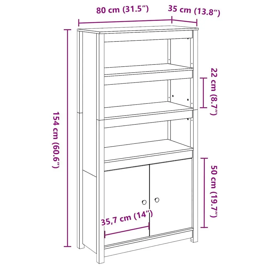 Highboard Solid Pine Wood White Storage Cabinet Sideboard with Doors Shelves
