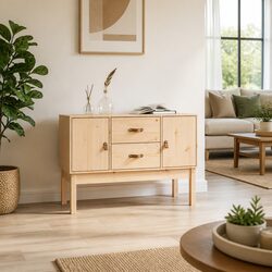 Elegant Solid Pine Wood Sideboard 110x40x78cm