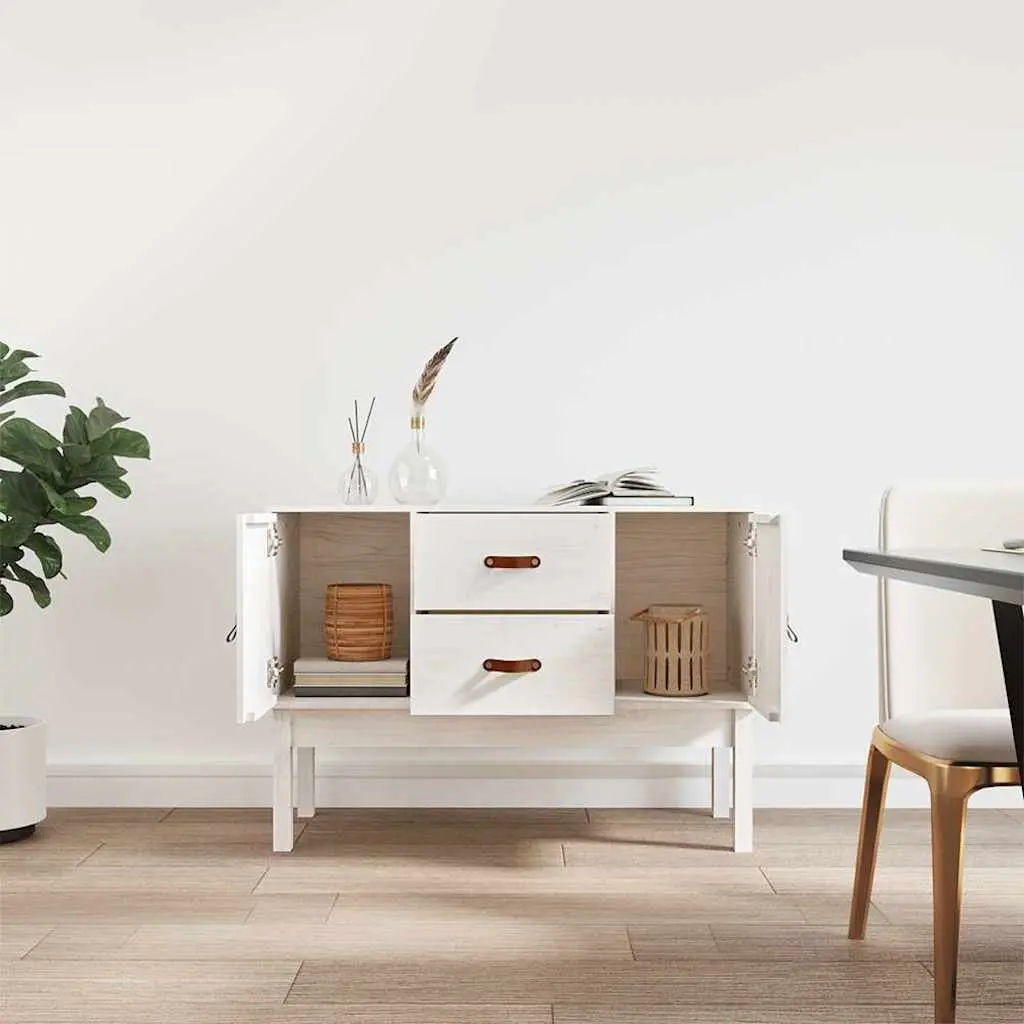 White Solid Wood Pine Sideboard with Storage Doors