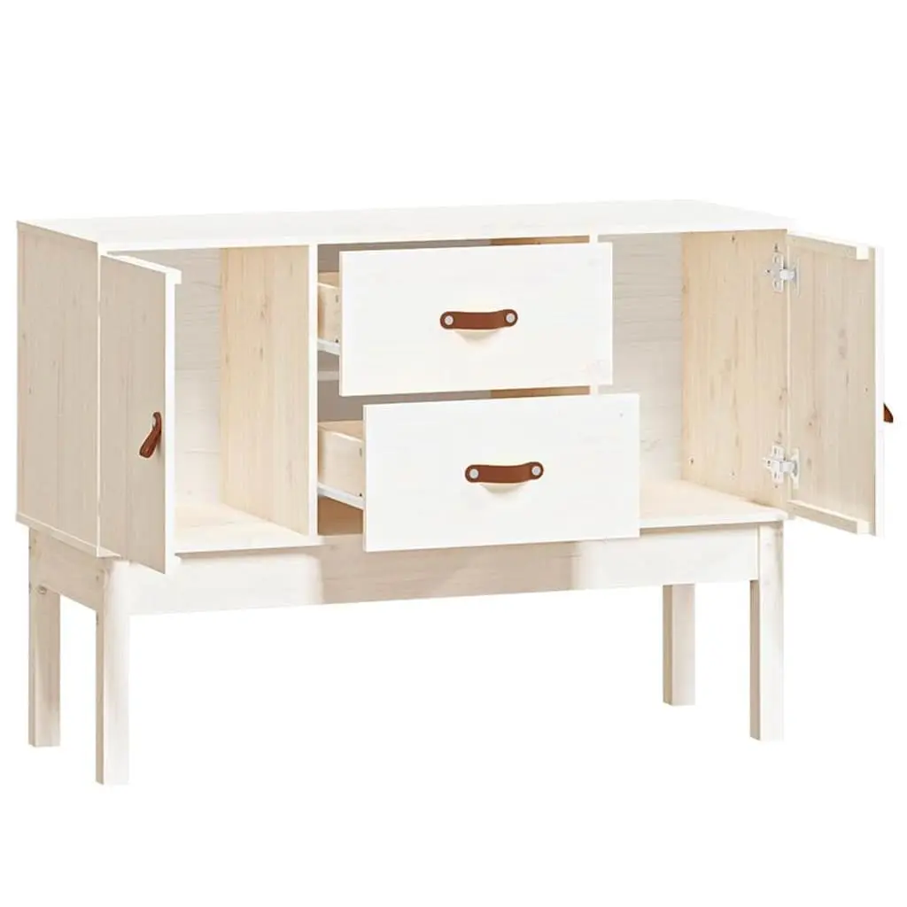 White Solid Wood Pine Sideboard with Storage Doors