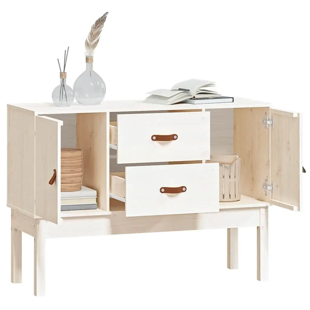 White Solid Wood Pine Sideboard with Storage Doors