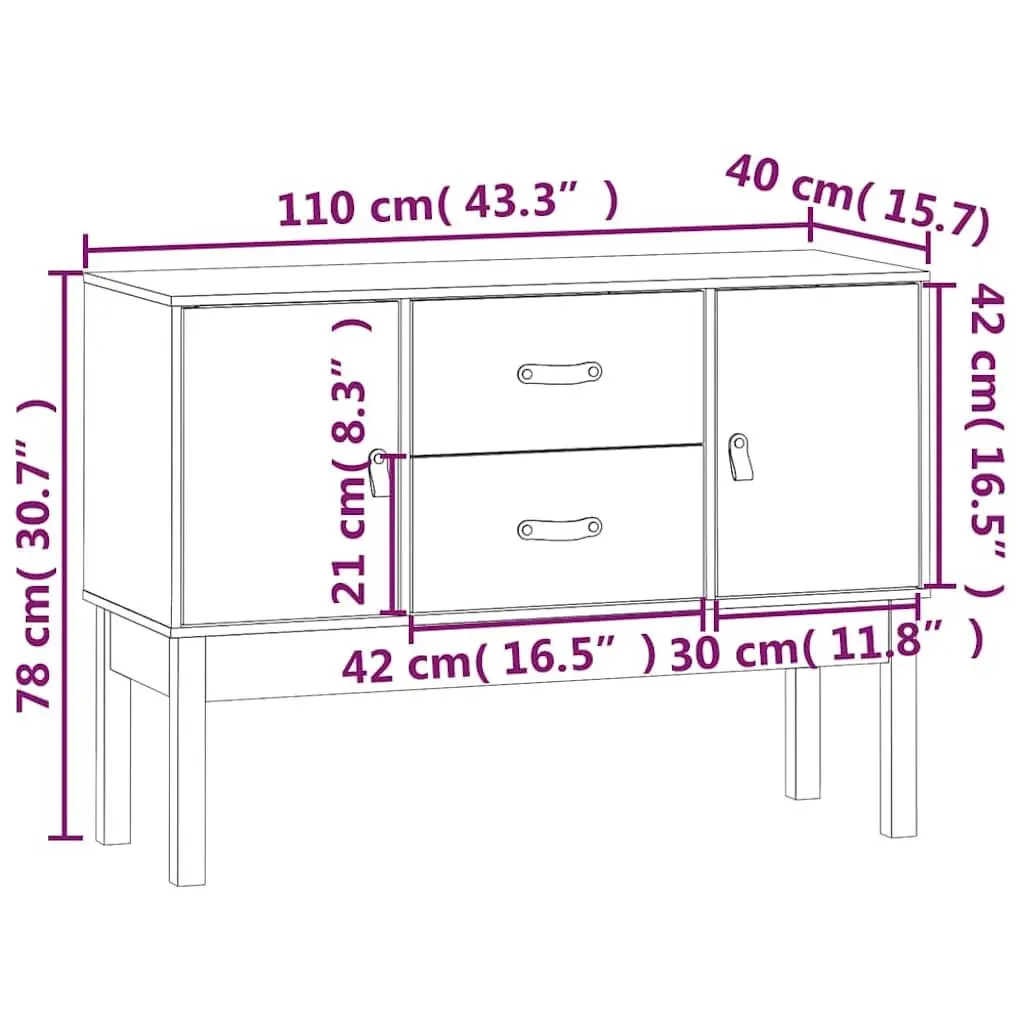 White Solid Wood Pine Sideboard with Storage Doors