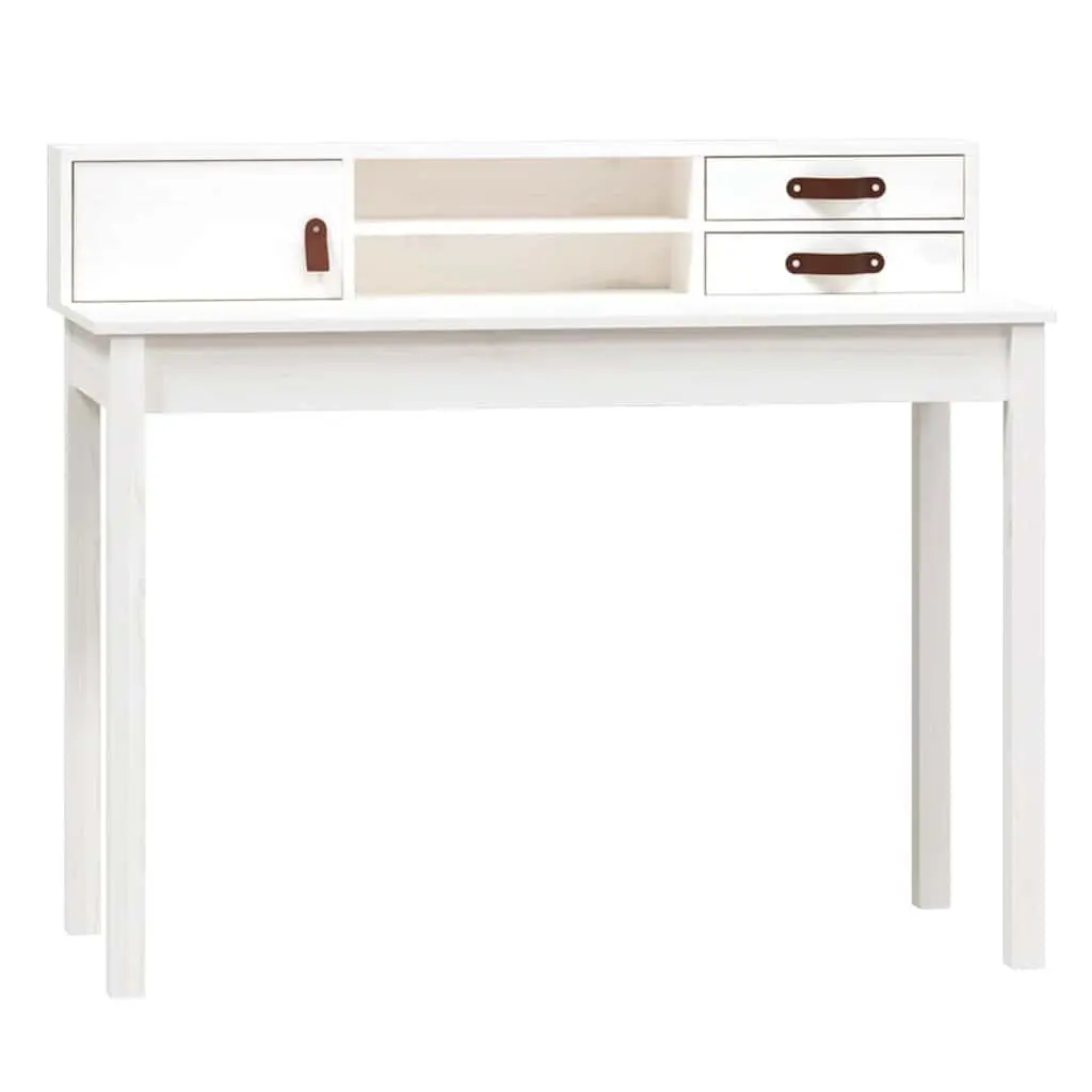 White Solid Pine Wood Office Desk with Compact Storage
