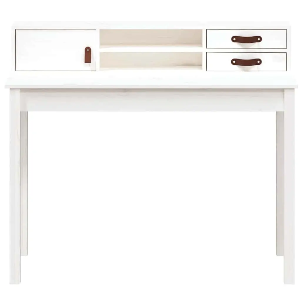White Solid Pine Wood Office Desk with Compact Storage