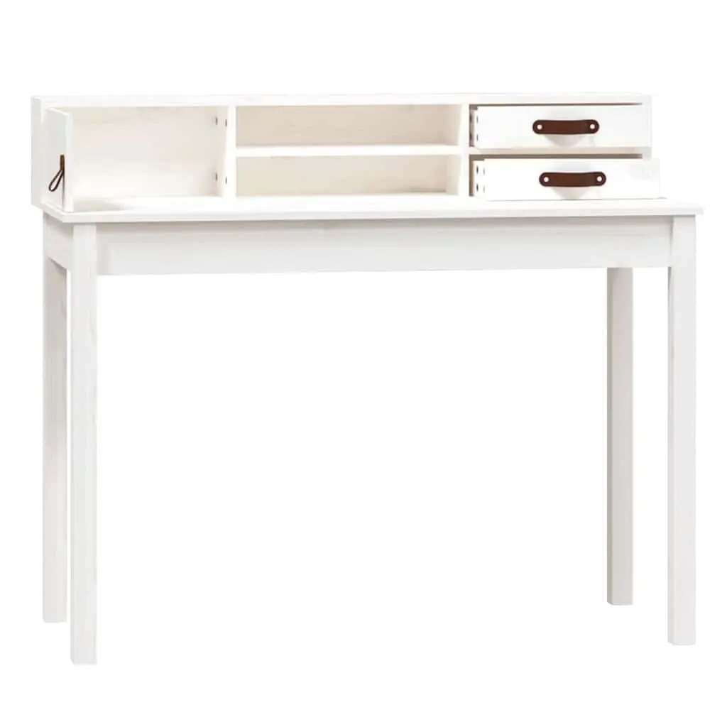 White Solid Pine Wood Office Desk with Compact Storage