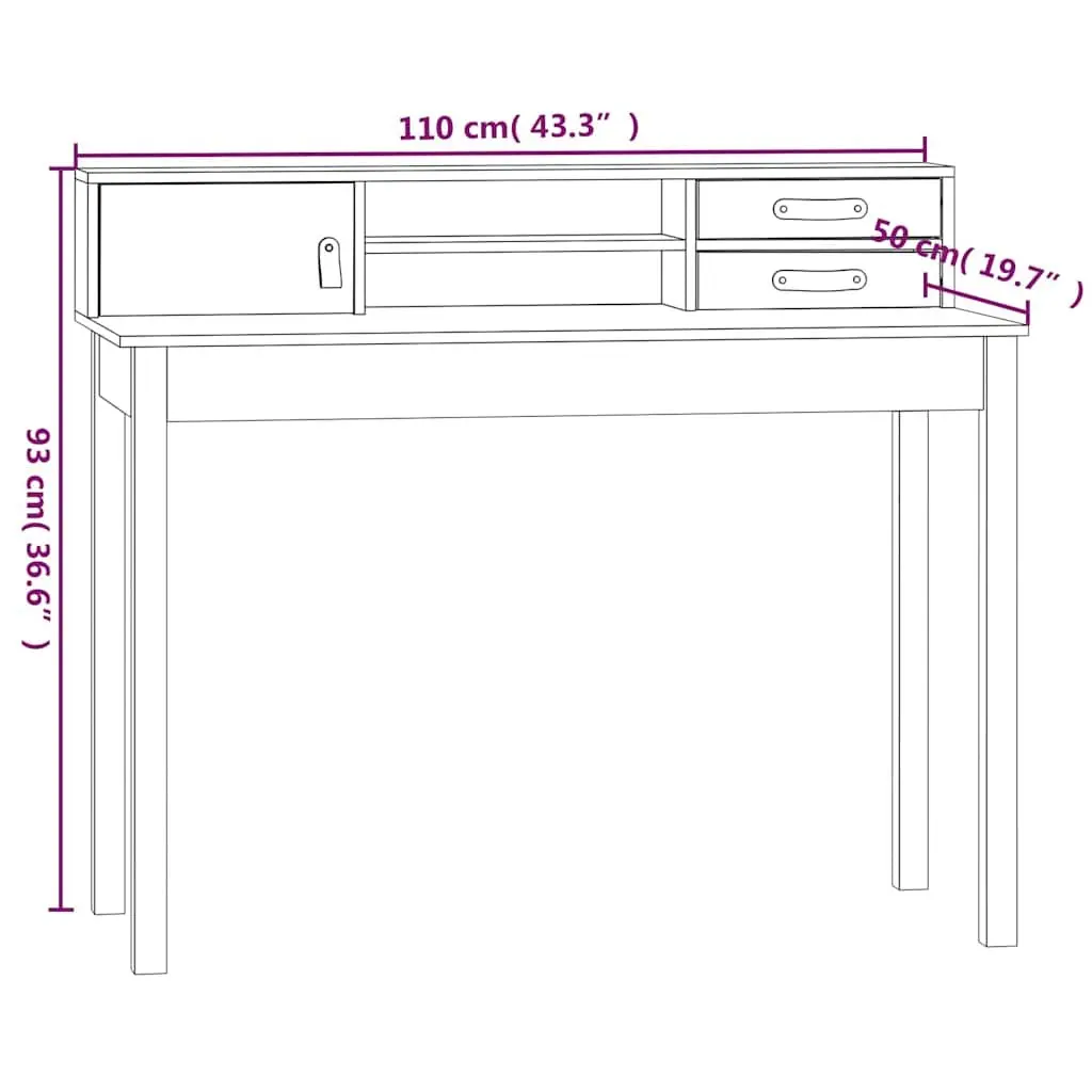 White Solid Pine Wood Office Desk with Compact Storage