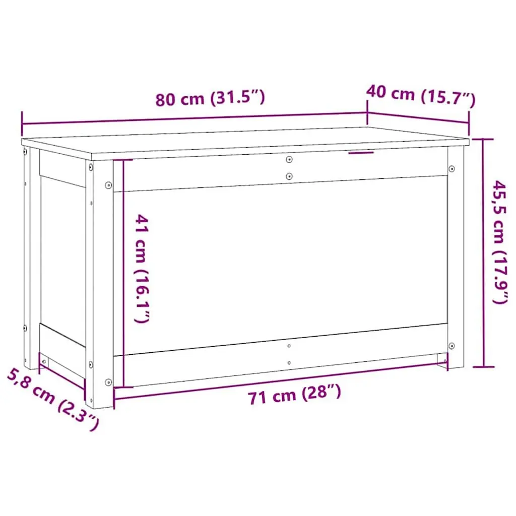 White Solid Pine Wood Storage Box 80x40x45.5cm