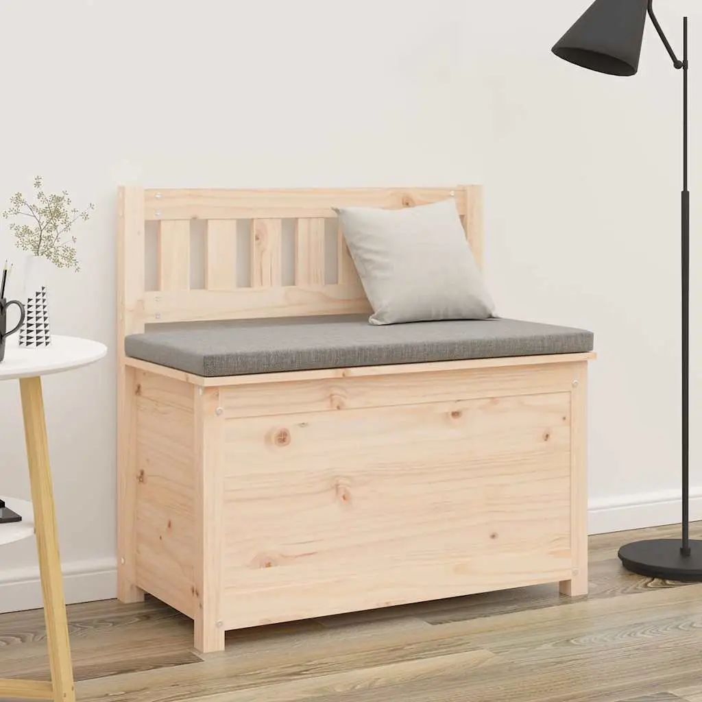Wooden Storage Bench Brown Solid Pine Wood with Backrest