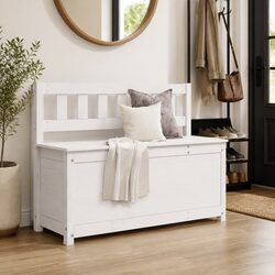 Comfortable White Wooden Bench with Storage Box