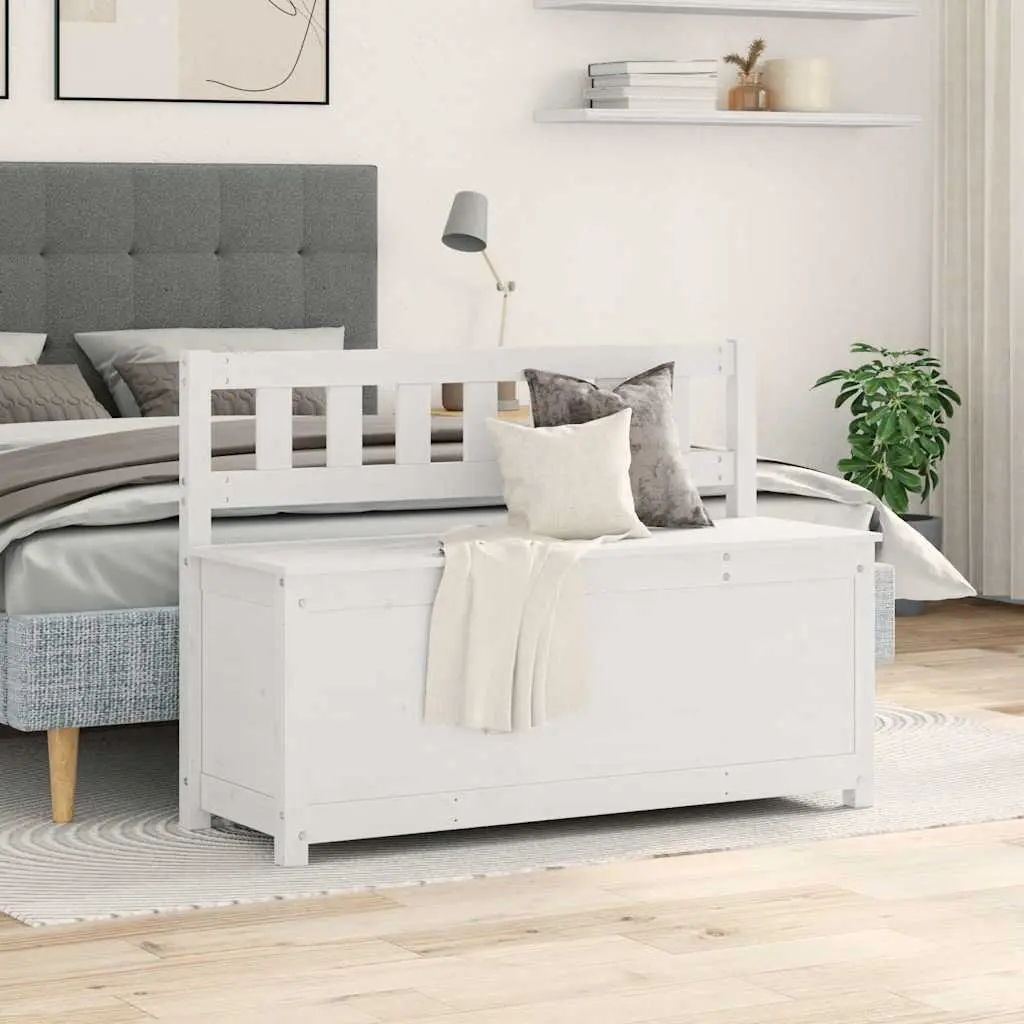White Wooden Bench with Storage Box