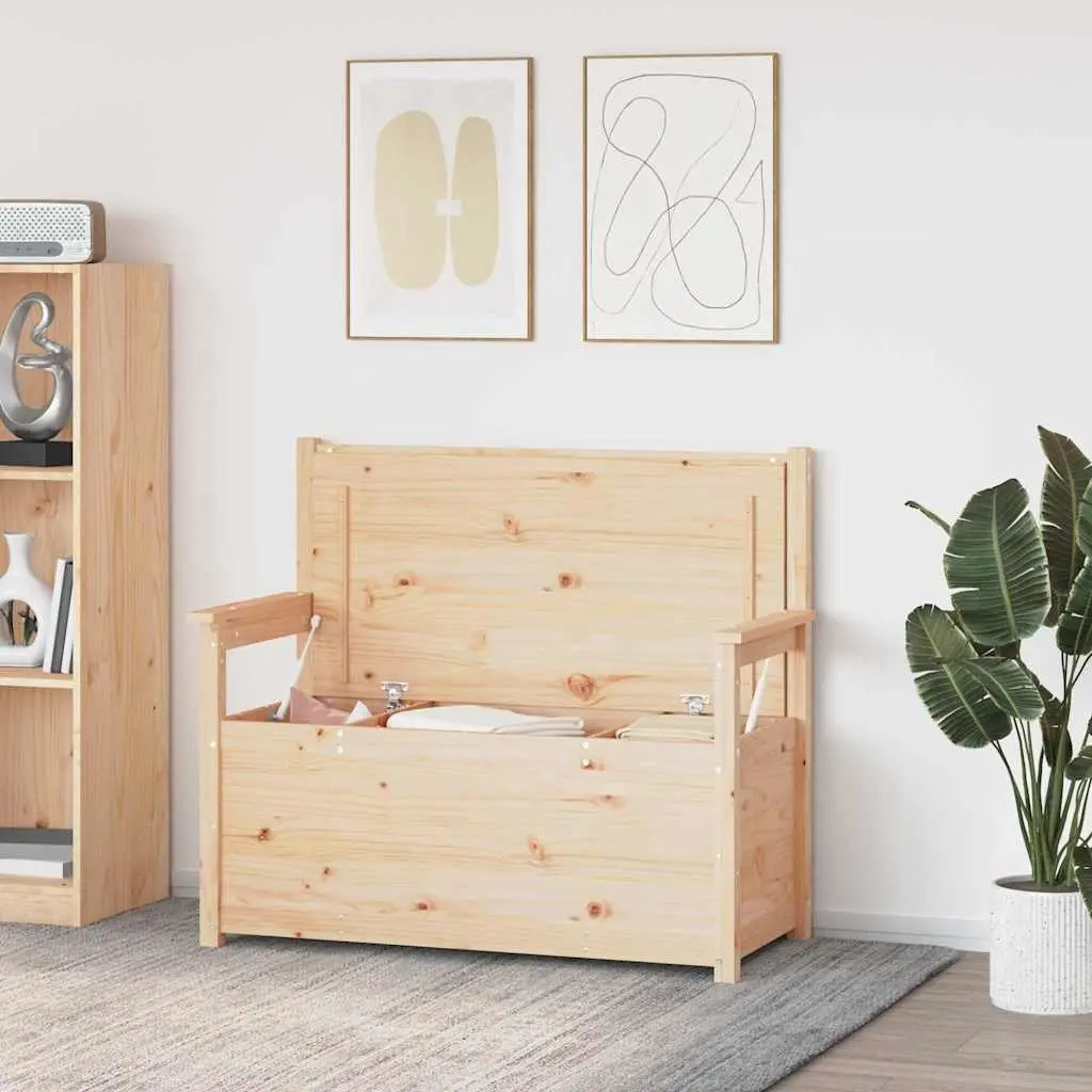 Solid Pine Wood Storage Bench with Backrest and Armrests