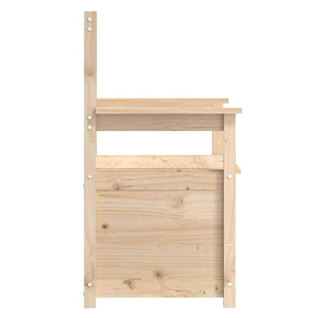 Solid Pine Wood Storage Bench with Backrest and Armrests