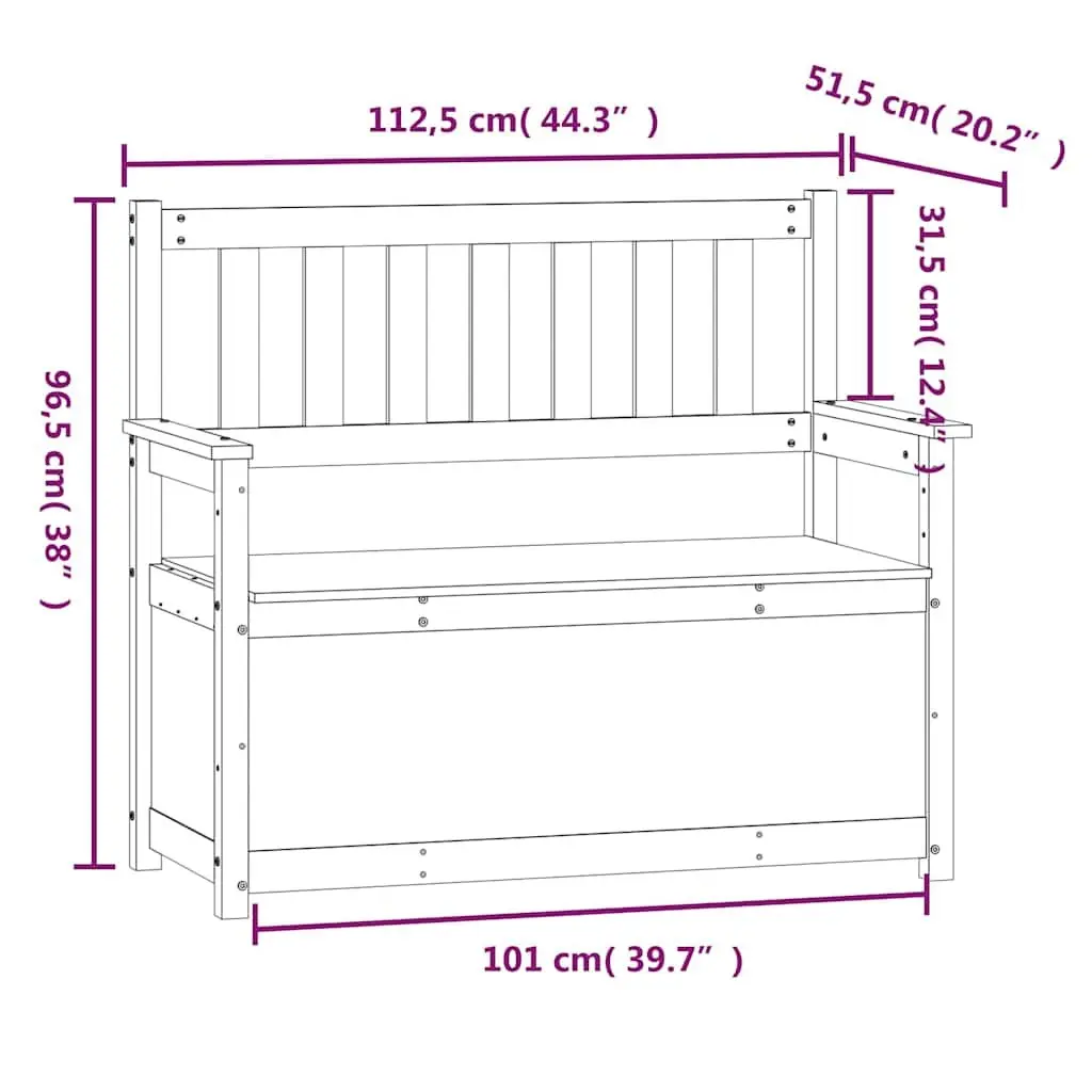 Solid Pine Wood Storage Bench with Backrest and Armrests