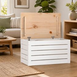 White Solid Pinewood Storage Box with Lid