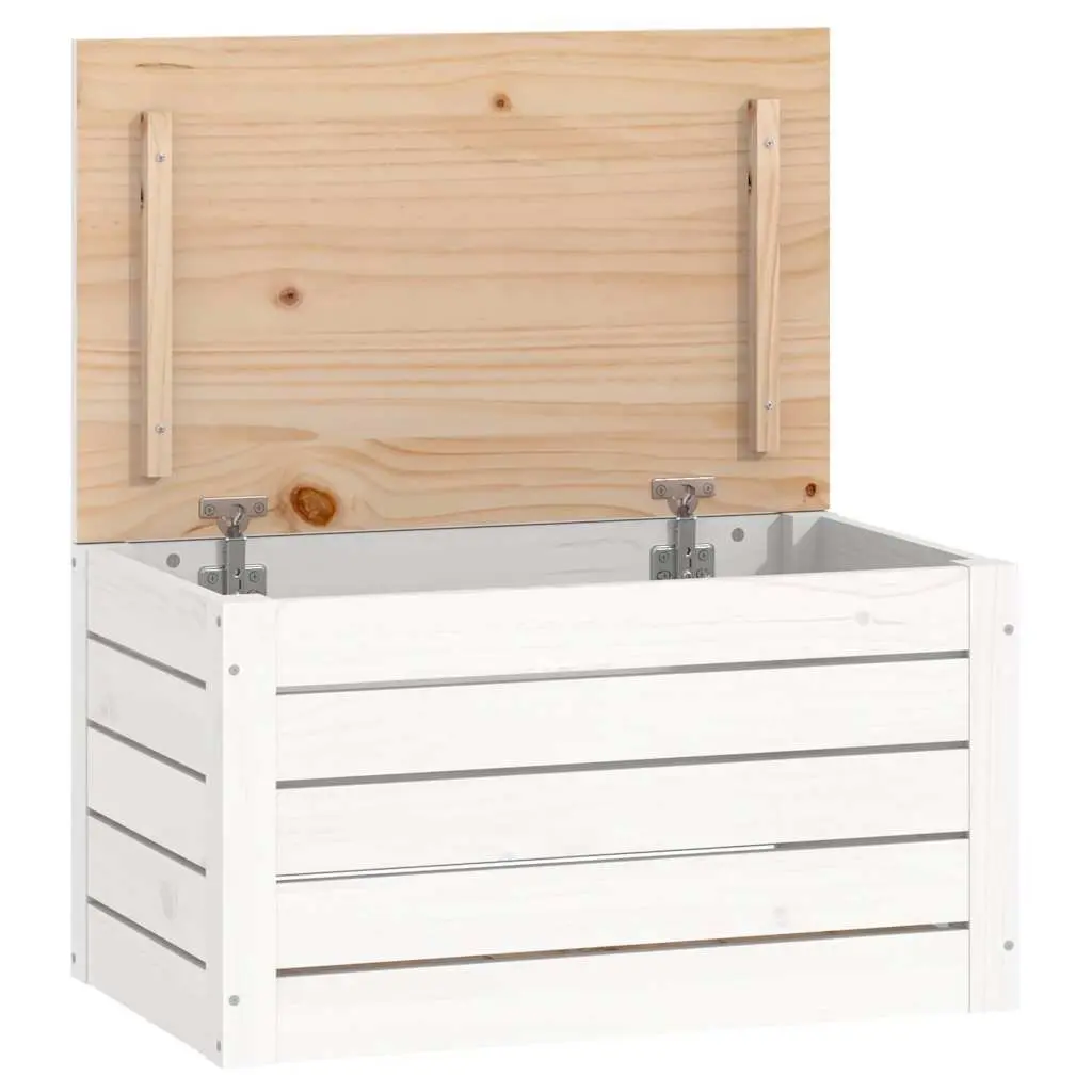 White Solid Pinewood Storage Box with Lid