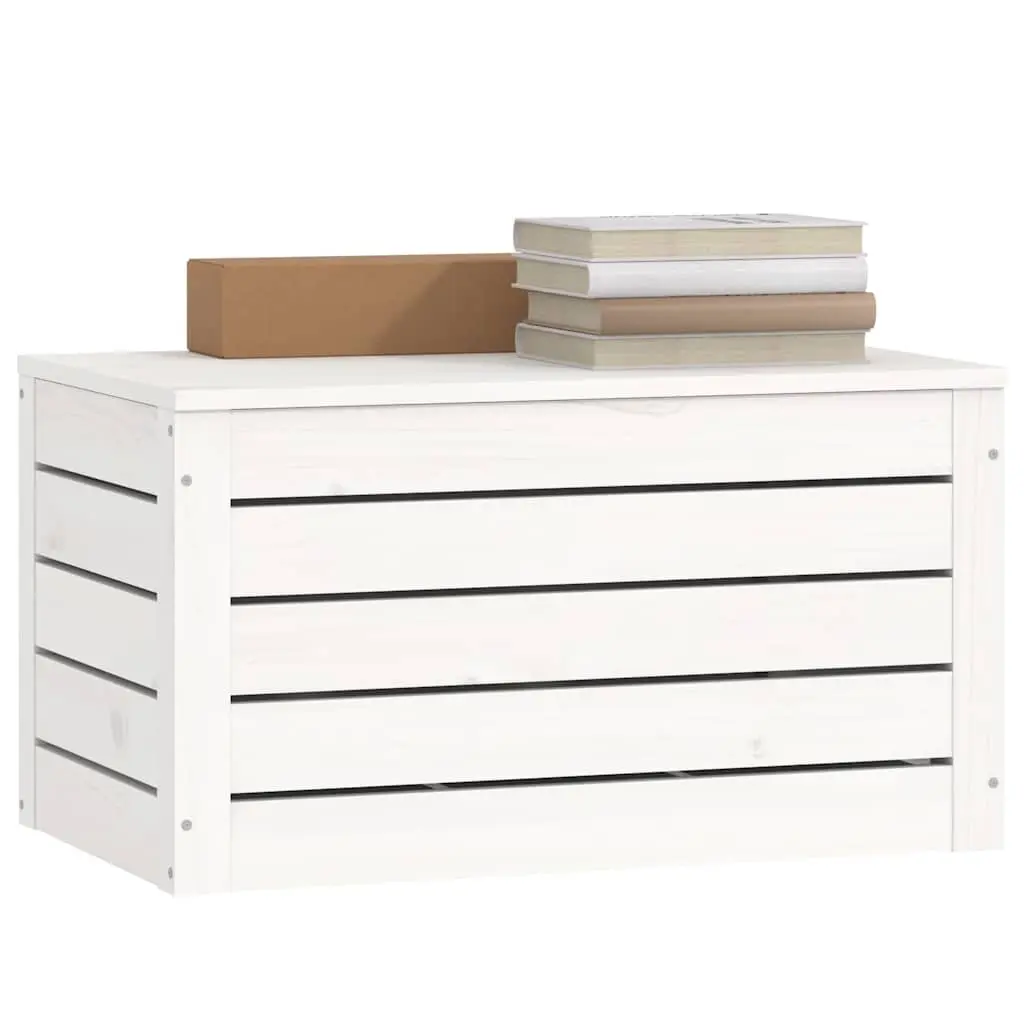 White Solid Pinewood Storage Box with Lid