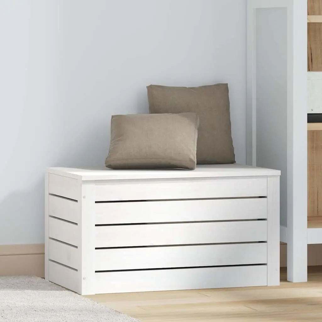 White Solid Pinewood Storage Box with Lid