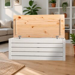Solid Pine Wood Storage Box in White 89x36.5x33 cm