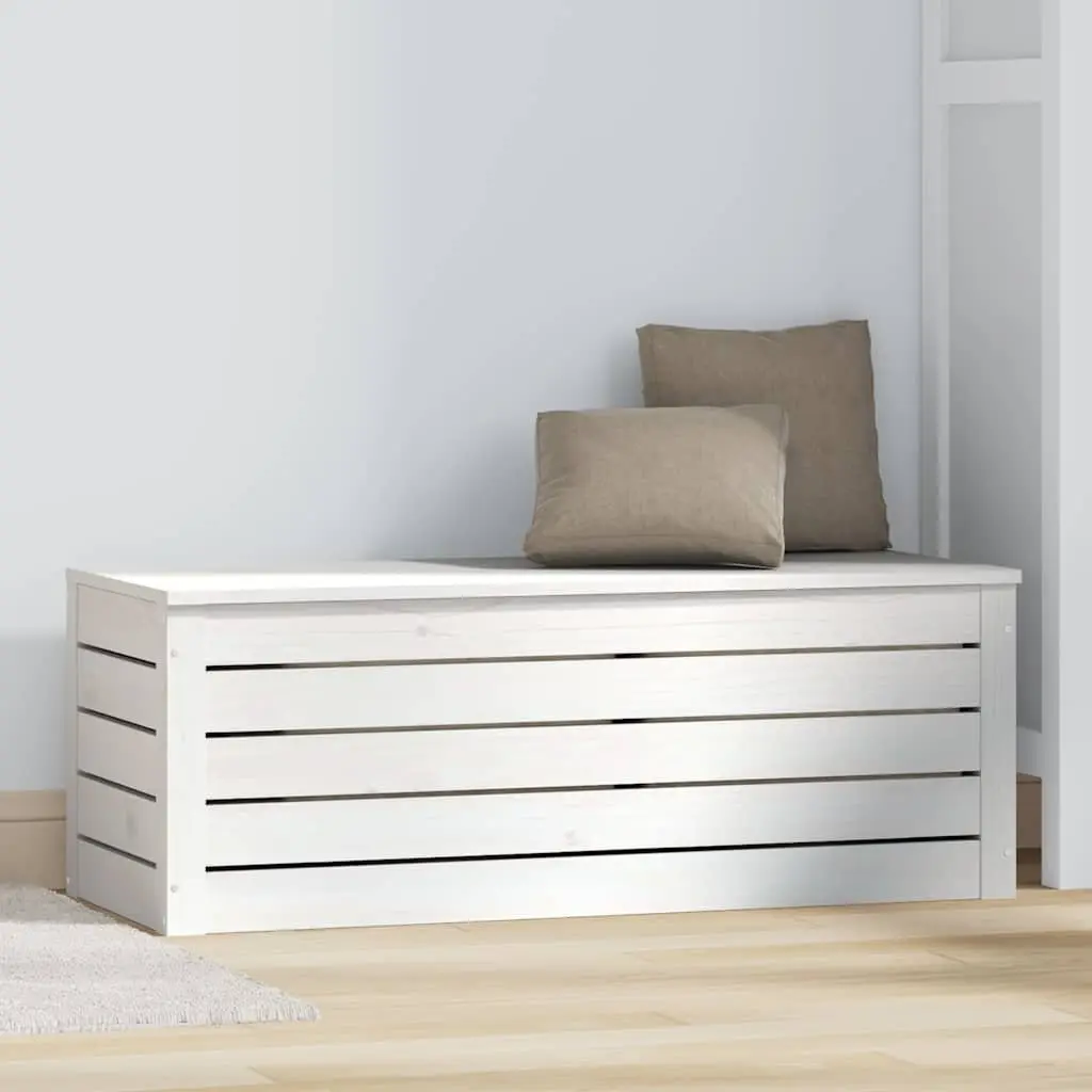 Solid Pine Wood Storage Box in White 89x36.5x33 cm