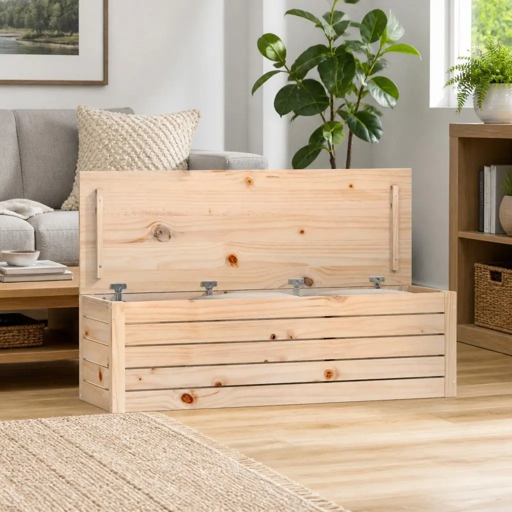 Solid Pine Wood Storage Box for Home Organisation