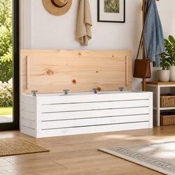 Charming White Storage Box in Solid Pine Wood