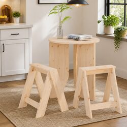 Set of 2 Pine Wood Rustic Stools for Dining or Bar