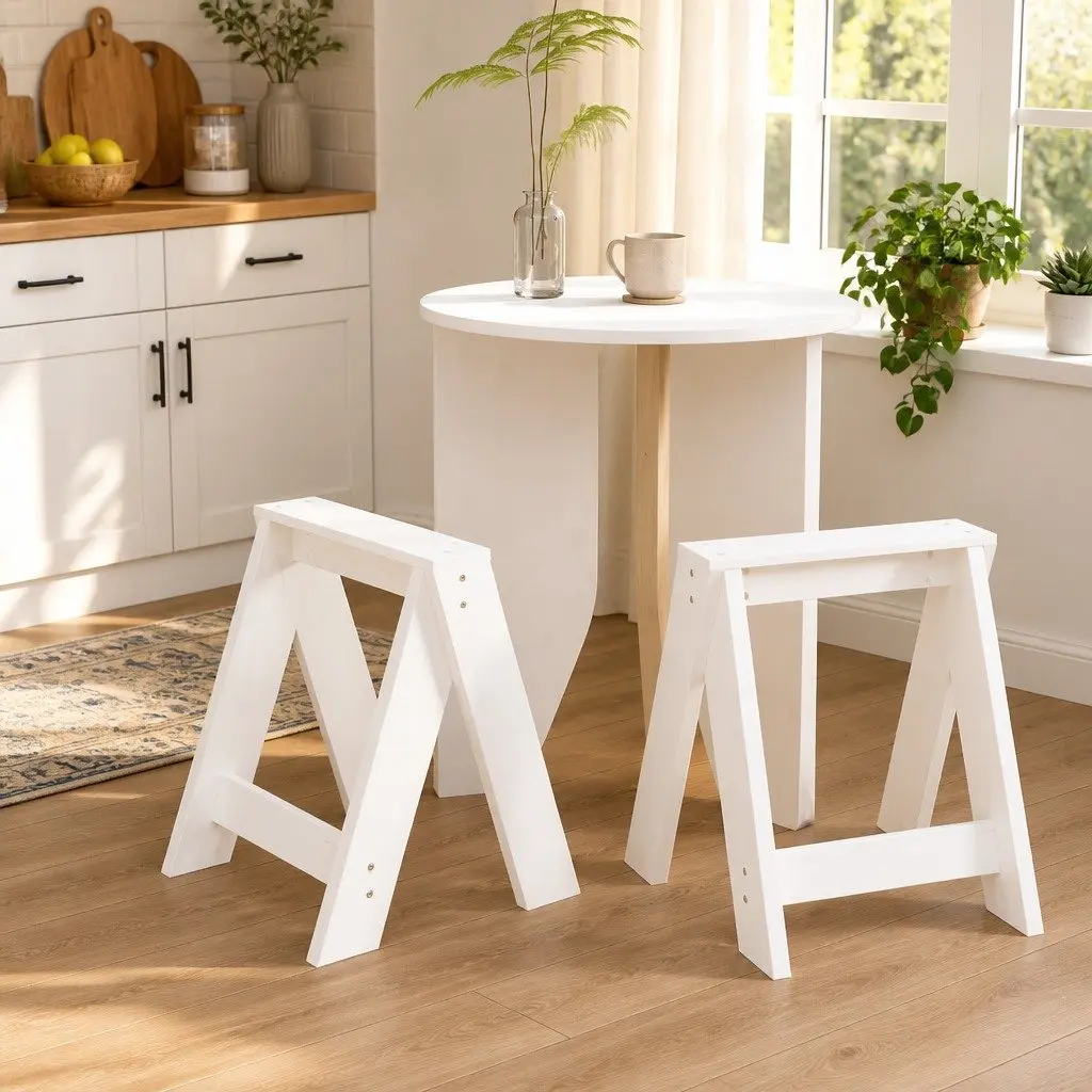Set of 2 White Pine Bar Stools for Dining or Kitchen
