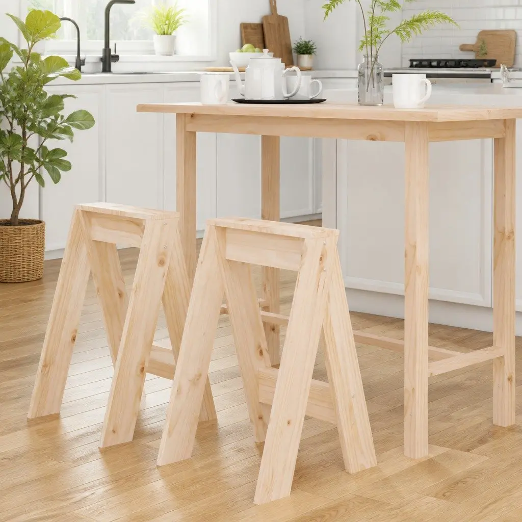 Rustic Wooden Stools Set of 2 Solid Pine Brown 40x40x60cm