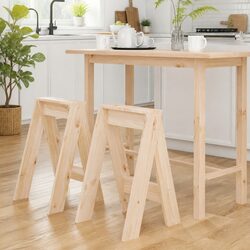 Rustic Wooden Stools Set of 2 Solid Pine Brown 40x40x60cm