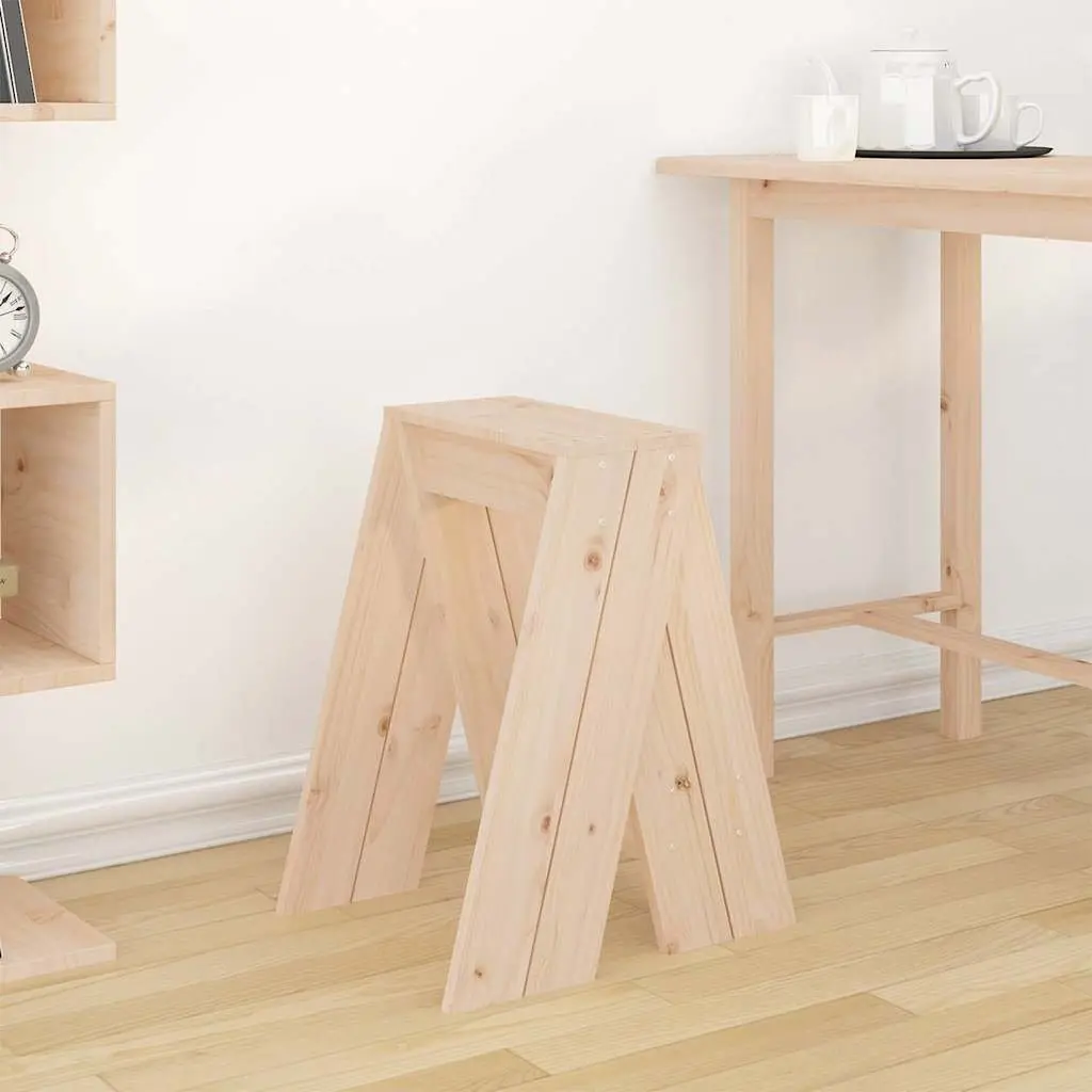 Rustic Wooden Stools Set of 2 Solid Pine Brown 40x40x60cm