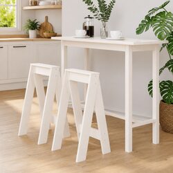 Set of 2 White Wooden Stools for Kitchen or Dining Room