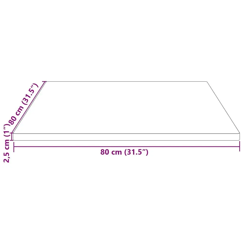 Brown Solid Pine Wood Square Table Top 80x80cm