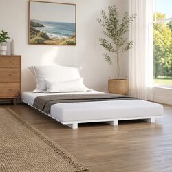 White Solid Pine Wood Bed Frame 90x190 cm with Slatted Base