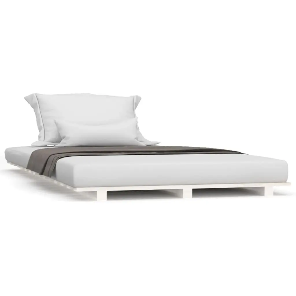 White Solid Pine Wood Bed Frame 90x190 cm with Slatted Base
