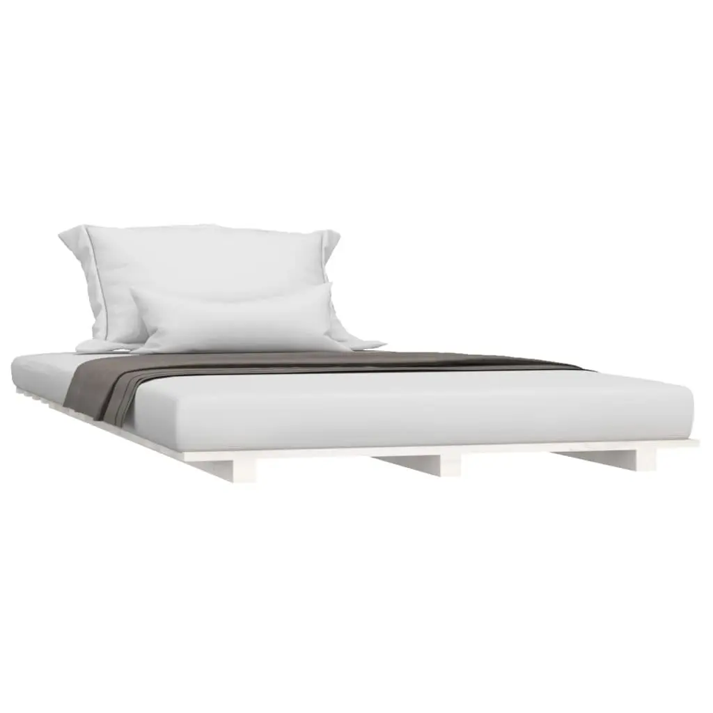White Solid Pine Wood Bed Frame 90x190 cm with Slatted Base