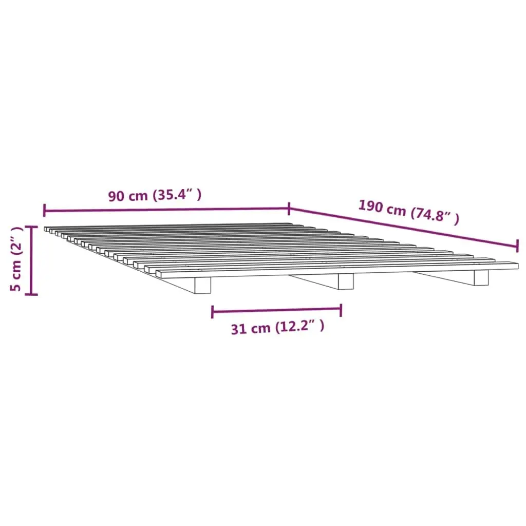White Solid Pine Wood Bed Frame 90x190 cm with Slatted Base