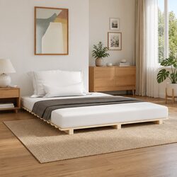 Solid Pine Wood Bed Frame 135x190 cm in Brown
