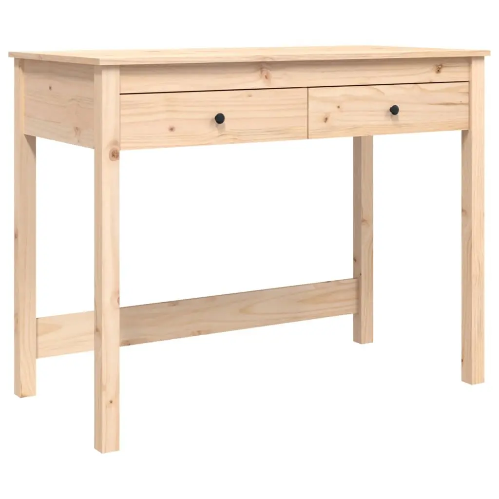 Brown Solid Pine Wood Desk with 2 Drawers