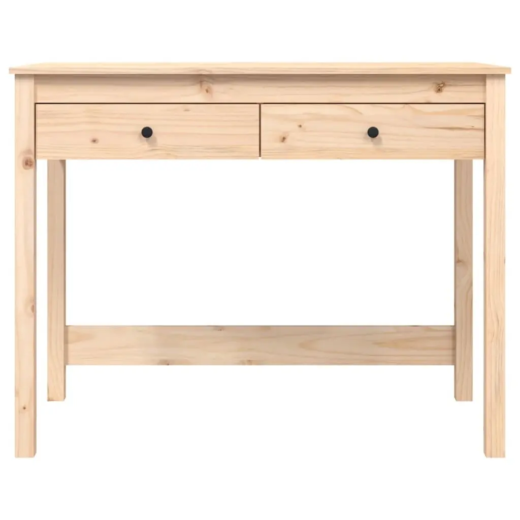 Brown Solid Pine Wood Desk with 2 Drawers