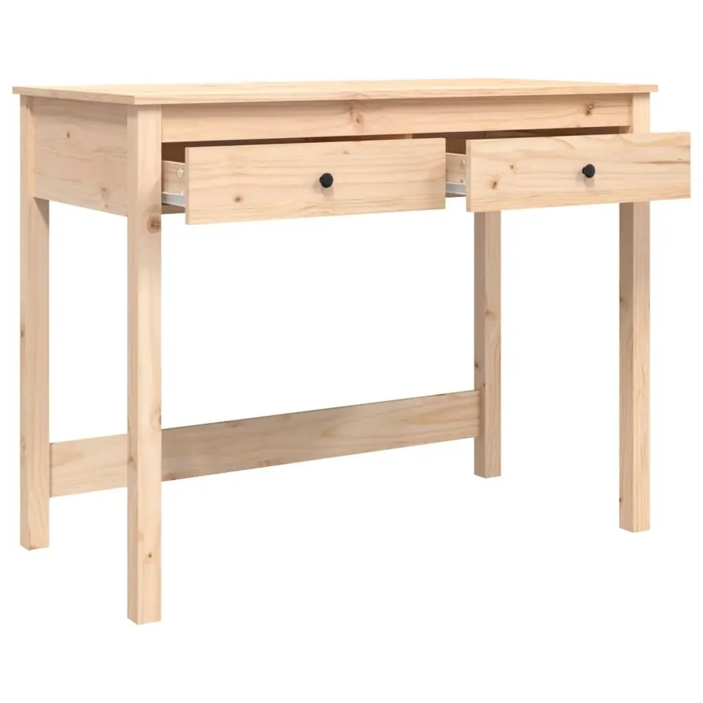 Brown Solid Pine Wood Desk with 2 Drawers