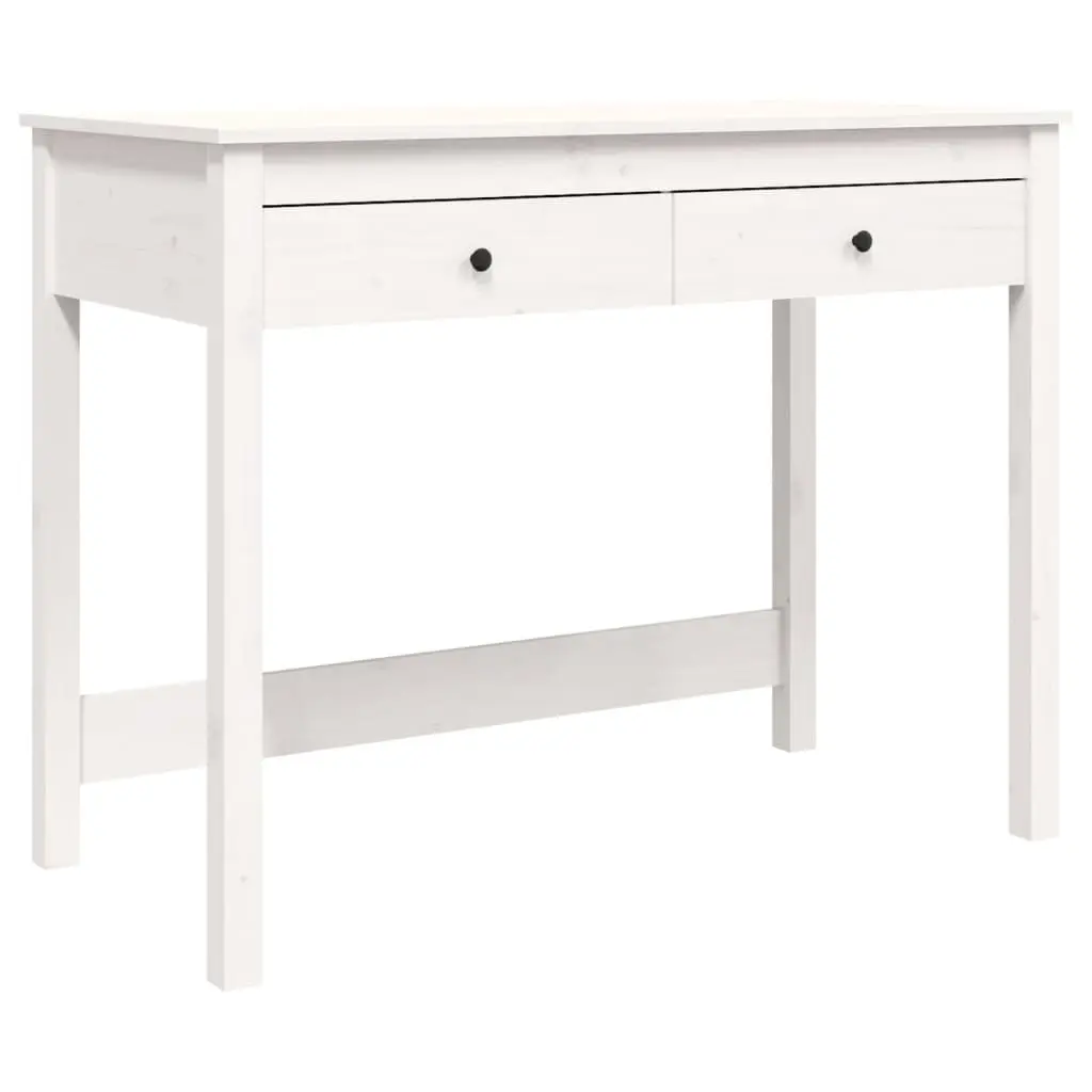White Solid Wood Pine Desk with Storage Drawers