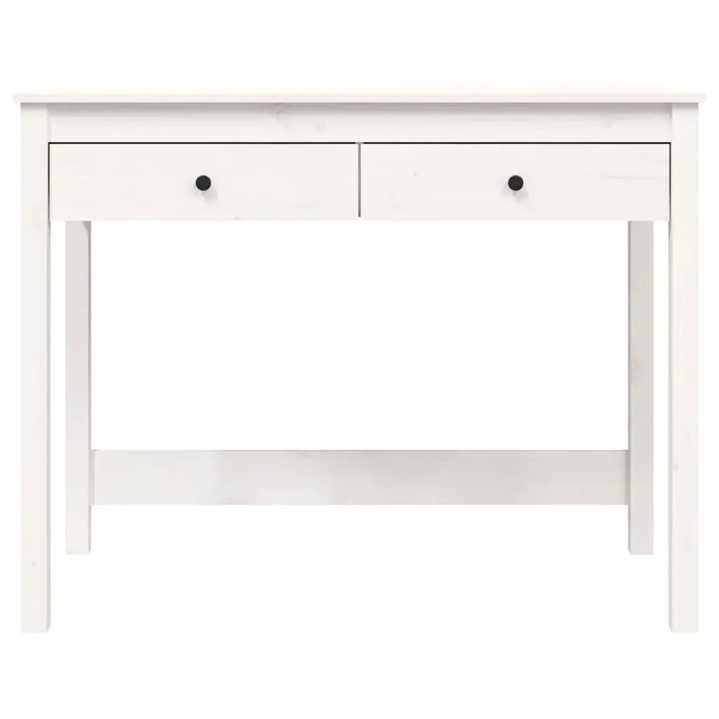 White Solid Wood Pine Desk with Storage Drawers