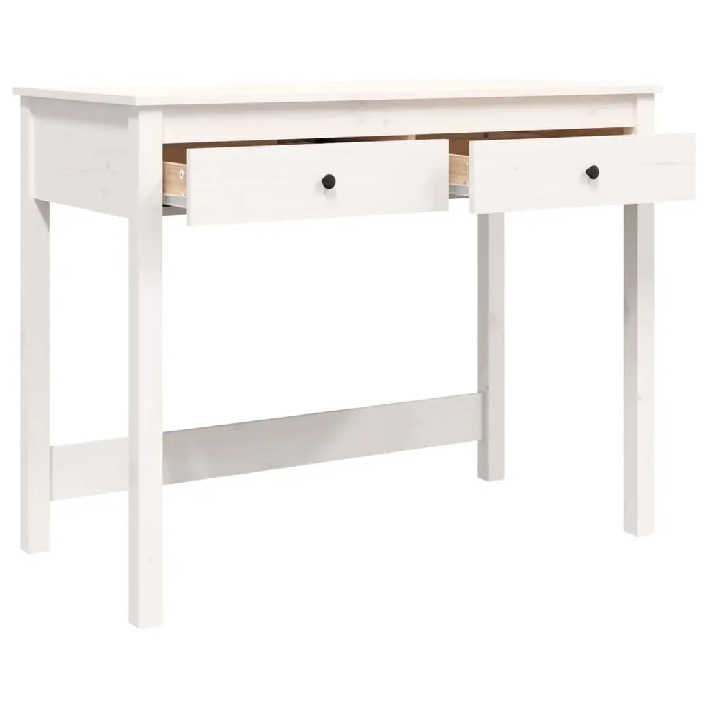 White Solid Wood Pine Desk with Storage Drawers