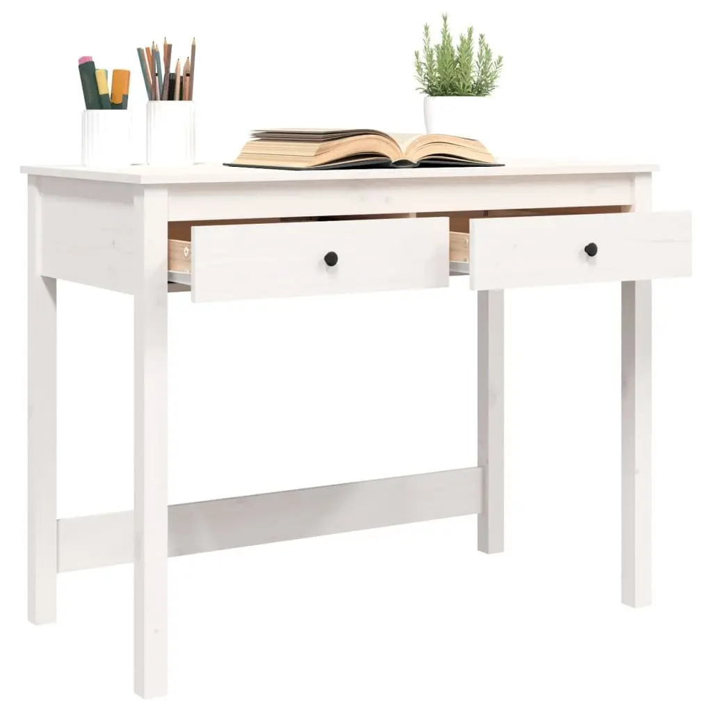 White Solid Wood Pine Desk with Storage Drawers