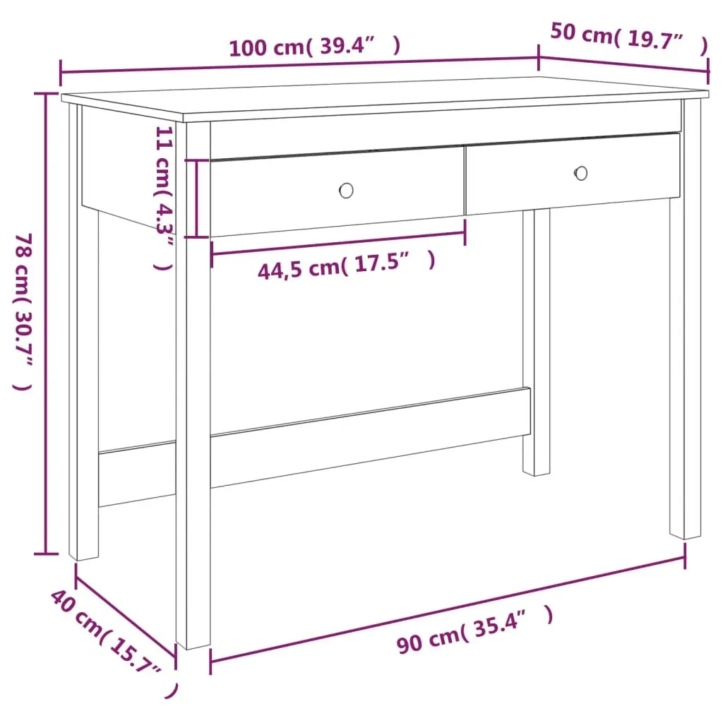 White Solid Wood Pine Desk with Storage Drawers