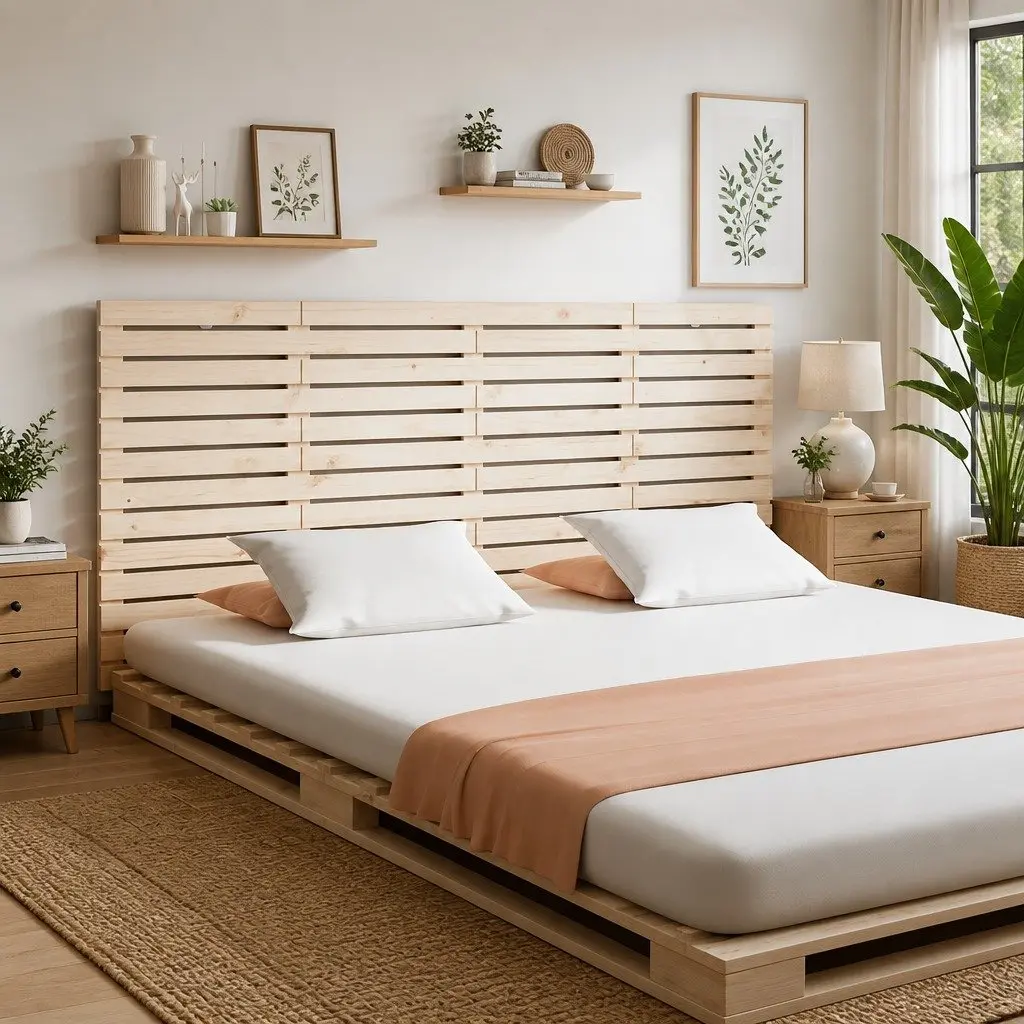 Solid Pine Wood Wall Headboard 156cm in Brown